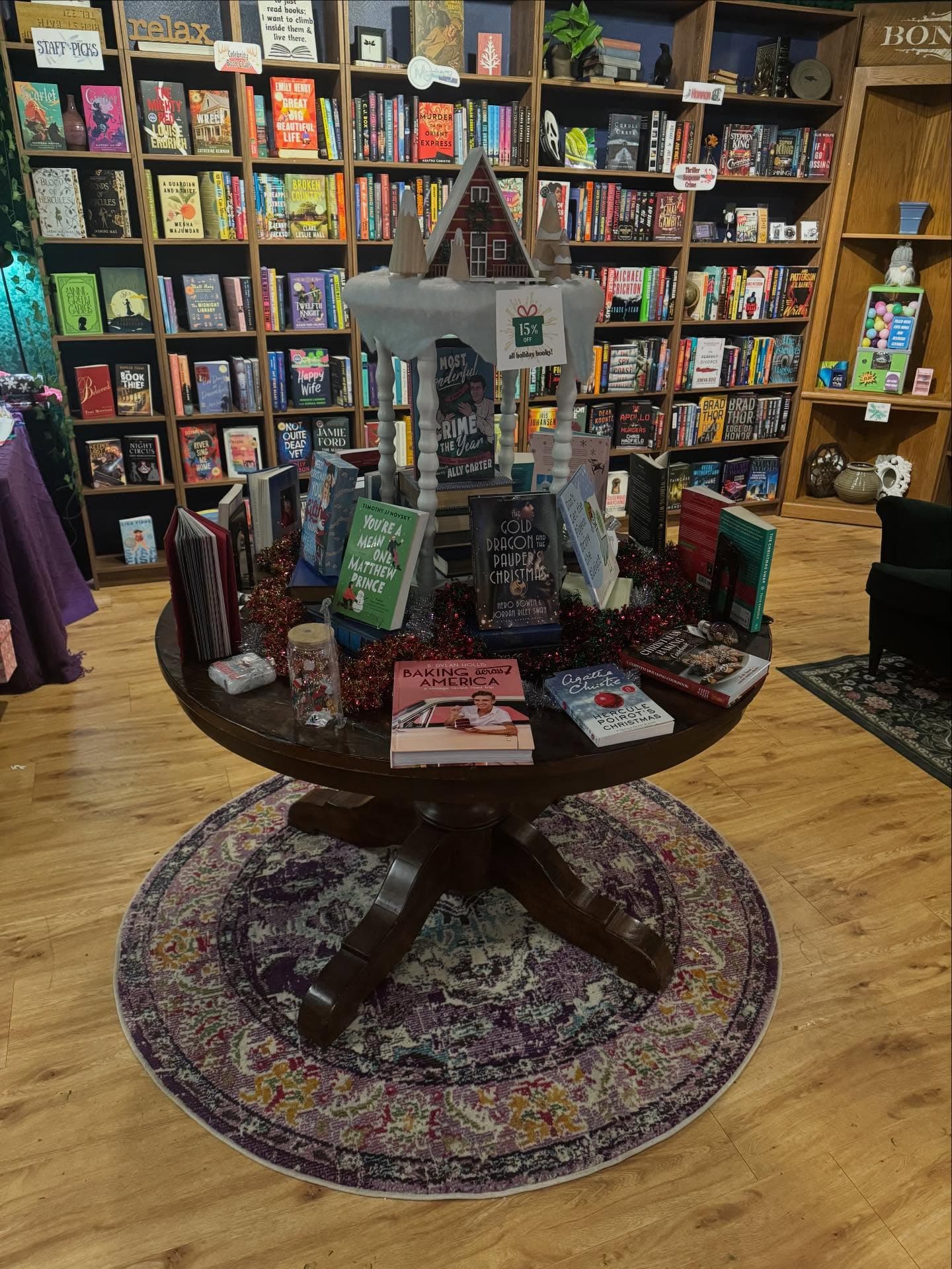 Inside Dragonfly Bookshop — book display table